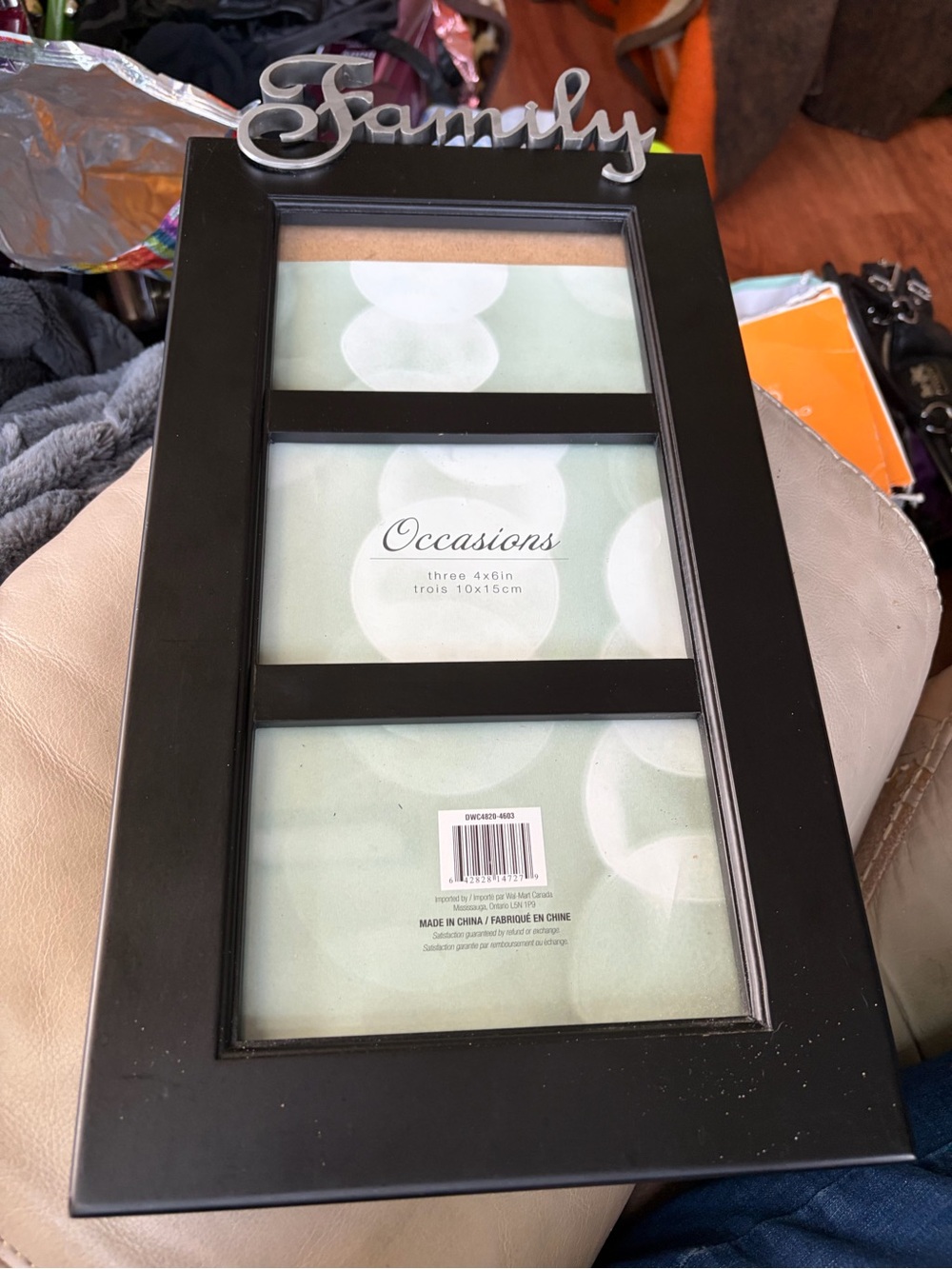 Source Unknown Black 'Family' Multi-Photo Frame. 15.5” x 9”.  New!  Heavy!
